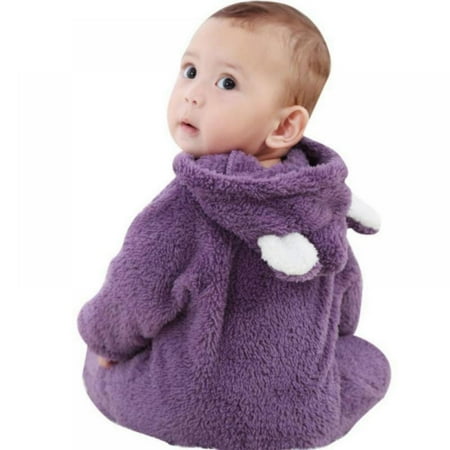 

[Clearance!]Newborn Kids Outfits Long Sleeve Plush Hooded Romper Footies Jumpsuit Unisex Toddler Fall Winter Clothes Kids Coral Fleece Hoodies Clothes