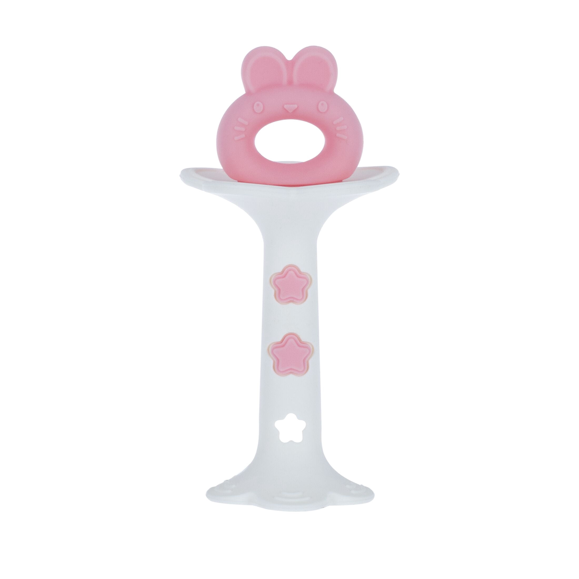 Nuby 2pk Silicone Fun Teether, Bunny & Tuba Teether, Pink and Yellow