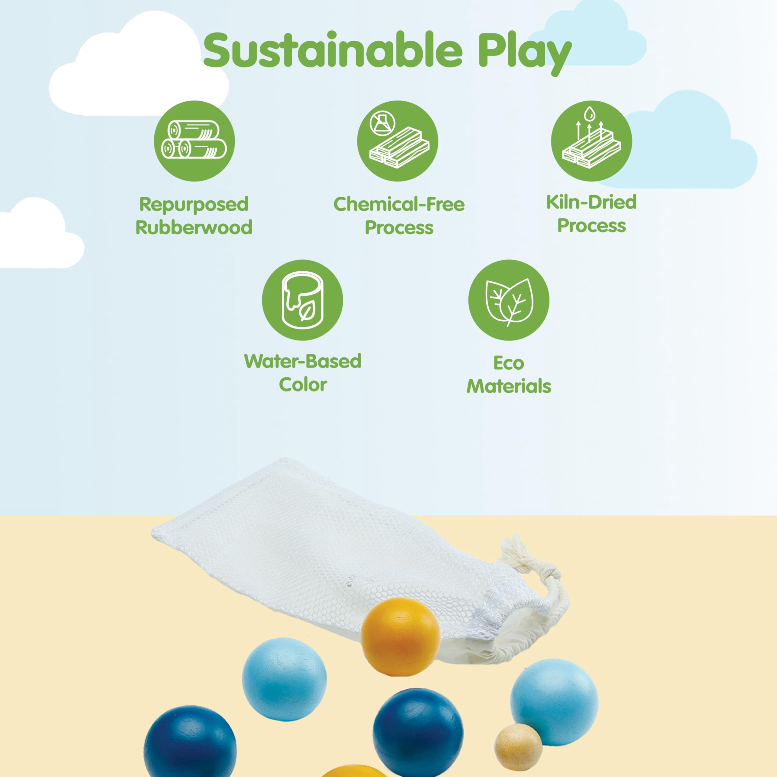 PlanToys® Petanque Wooden Montessori Gross Motor and Coordination Game | Aim, Concentration and Early Math Skill Development Activity | Eco Friendly Outdoor and Indoor Throwing Set
