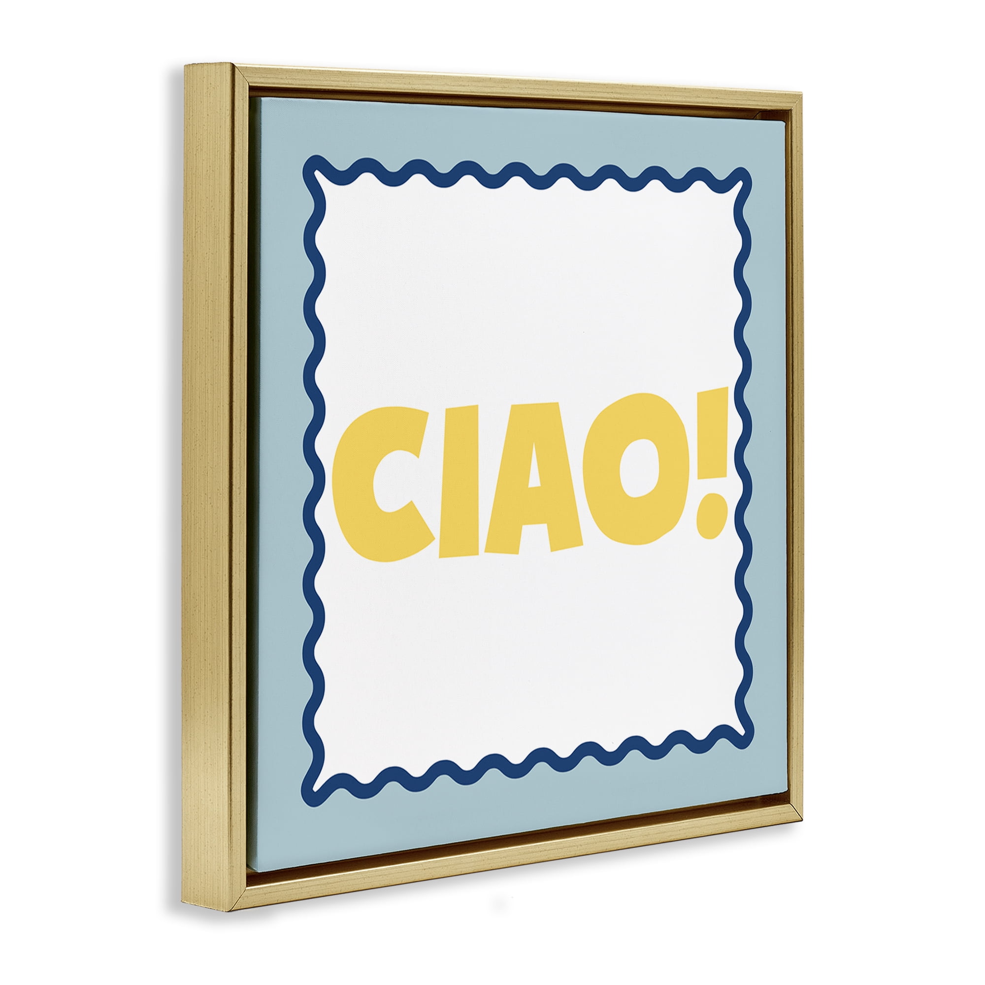 Stupell Industries CIAO! Bold Yellow Typography Gold Framed Floater Canvas Wall Art, design by SD Graphics Studio