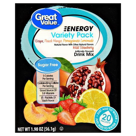 (4 Pack) Great Value Energy Drink Mix, Variety Pack, Sugar Free, 20