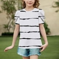 thumbnail image 2 of jobturf Shirts for Girls Cute Puff Short Sleeve Tops Holiday Beach Vacation Pullover Summer Fashion Striped Blouses Size 4-15 Years, 2 of 5