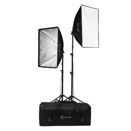 CLAR 2-Light SoftBox Kit, Fluorescent Lamps 5500K Bulbs, Stands & Carrying Case - Continuous Cool Lights