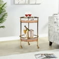 thumbnail image 3 of 34 Inch 2 Tier Industrial Style Tea and Bar Cart, Live Edge Mango Wood Shelves, Metal Frame, Brown, Brass- Saltoro, 3 of 7