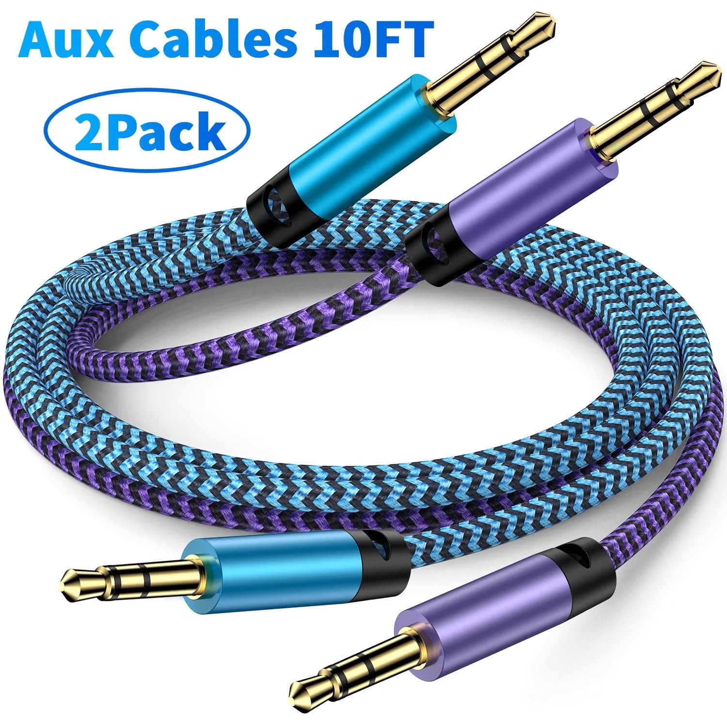 Aux Jack Cables 10ft,2Pack FiveBox Aux Cord for iPhone Adapter 3.5mm