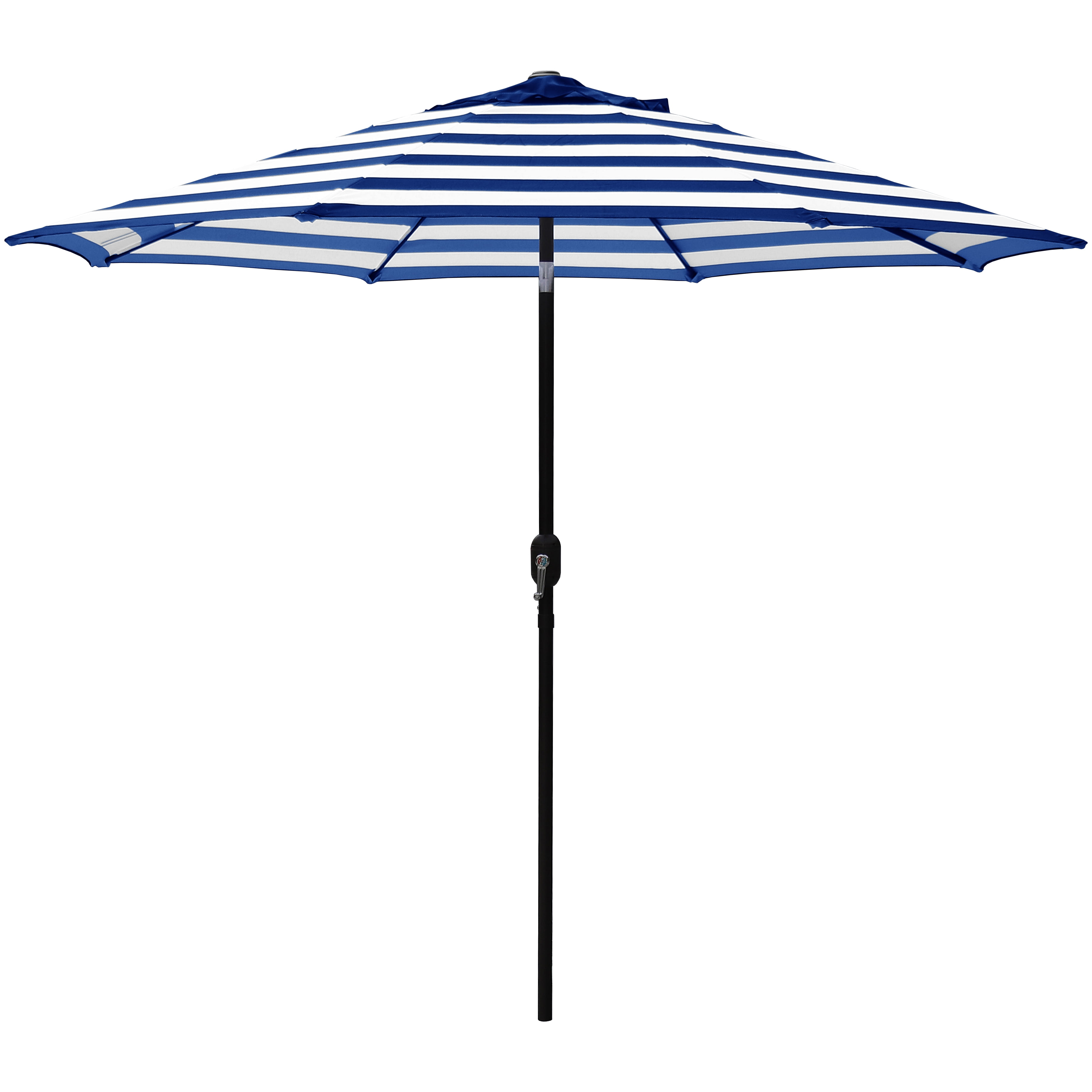 Kool Outdoor 9ft Patio Umbrella with Crank Handle and Push Button Tilt, Outdoor Market Umbrella with 8 Ribs - Blue Stripe
