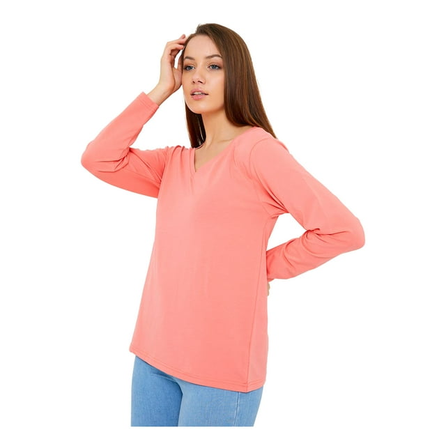 Sierra Socks T-Shirts à Manches Longues en Coton à Col en V Unis pour Femmes (Poudre Foncée, Grand)