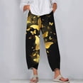 thumbnail image 2 of RYRJJ Trendy Summer Capri Pants for Women Butterfly Print Cotton Linen Baggy Pant Elastic Waisted Wide Leg Cropped Lounge Trousers(Gold,L), 2 of 5