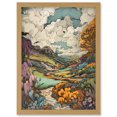thumbnail image 1 of Meadow River Multicoloured Landscape Illustration Artwork Framed Wall Art Print A4, 1 of 4