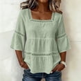 thumbnail image 6 of 3/4 Sleeve Tops for Women Womens Shirts Dressy Casual Ladies Boho Summer Tops Business Casual Outfits Work Tees Hollow Out Crochet Lace Trim Peasant Tops for Women Green L, 6 of 7