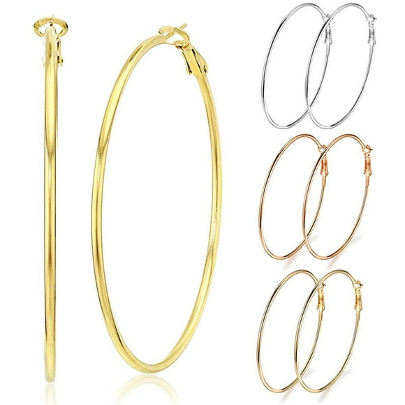 3 Pairs Big Hoop Earrings, Stainless Steel Hoop Earrings in Gold Plated Rose Gold Plated Silver for Women Girls 50mm