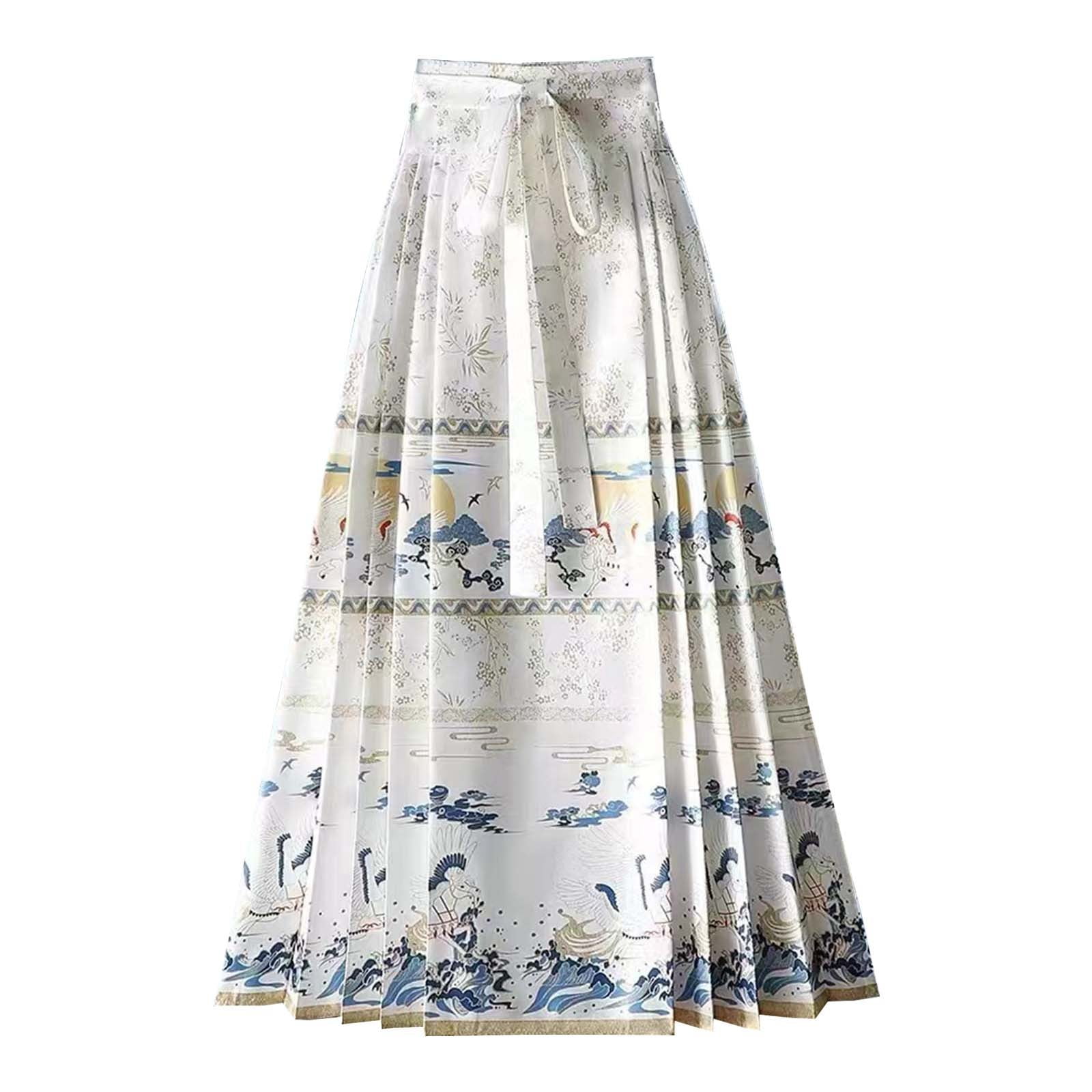 Womens Skirt Tulle Table Skirt Women s Fashion Horse Skirt with National Style New Chinese Advanced Sense Slimming Daily Adult Female Clothes White