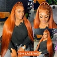 thumbnail image 6 of Wig with Bangs, Wigs for Women, Light Orange Color Straight Lace Frontal Wig Orange Long Straight Hair Small Lace Synthetic Fiber Full Head Cover 26in, 6 of 9