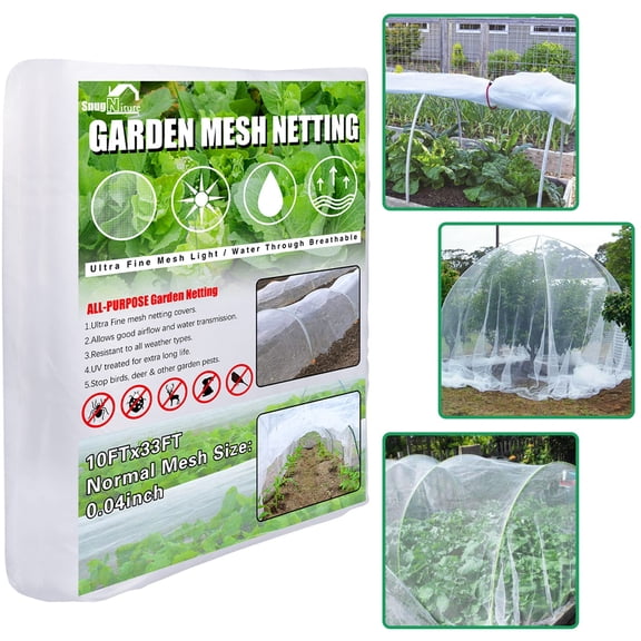 Garden Netting 10x33FT White, Ultra Fine Mesh Plant Cover for Vegetables Fruits Flowers, Bird Deer Squirrel Barrier, Greenhouse Row Crop Protection, Durable Outdoor Pest Control