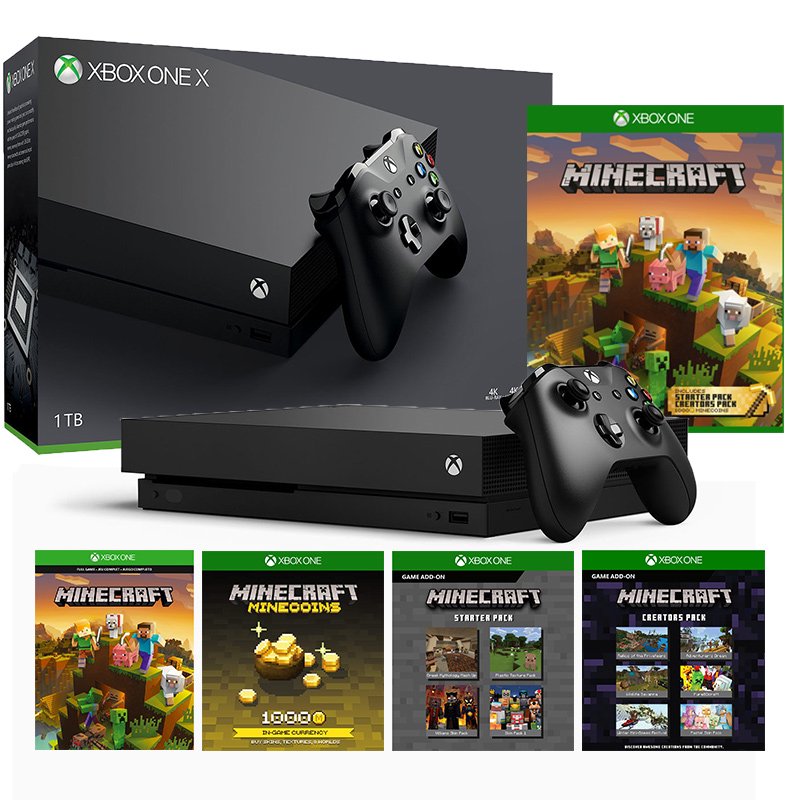 Microsoft Xbox One X 1TB Minecraft Starter Pack & Creators Pack Bundle
