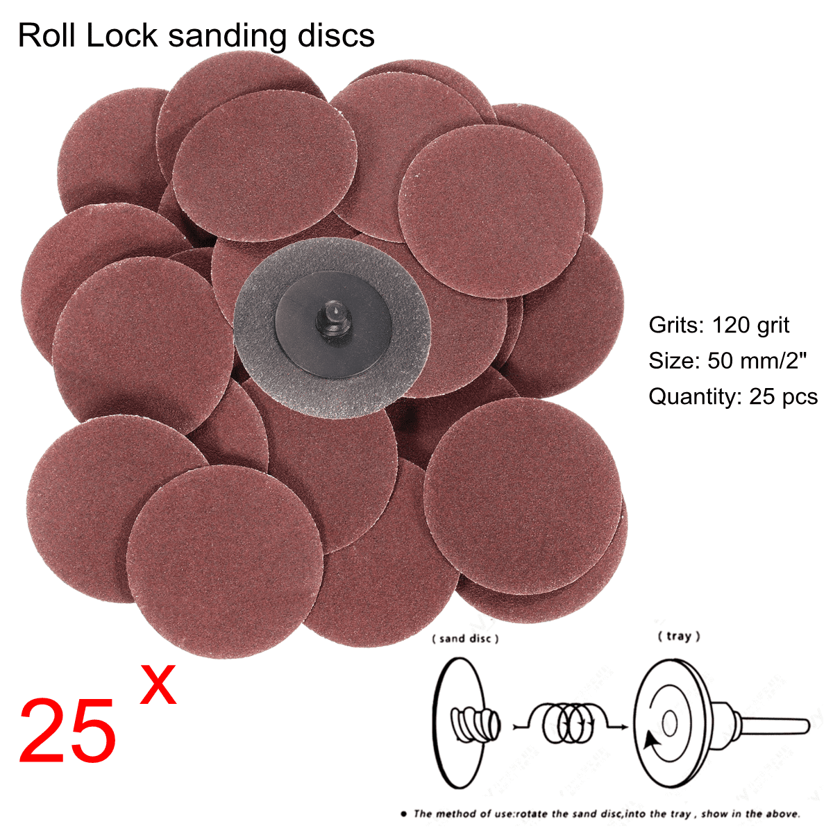 50Pcs 2 inch 120 Grit Roloc Sanding Discs Roll Lock R Type Pad For Drill 25