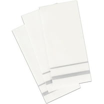 White Cloth Like Dinner Napkins with Silver Border - Linen Feel Disposable Guest Towels, Absorbent, Soft, Elegant, Bathroom Hand Towel, Party, Weddings, Napkins, Tablesetting, Receptions (140)
