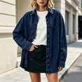 thumbnail image 3 of ITSAME Womens Button Down Denim Coat Lapel Long Sleeve Loose Fit Vintage Jean Jacket with Chest Pockets Navy Size 2XL, 3 of 8