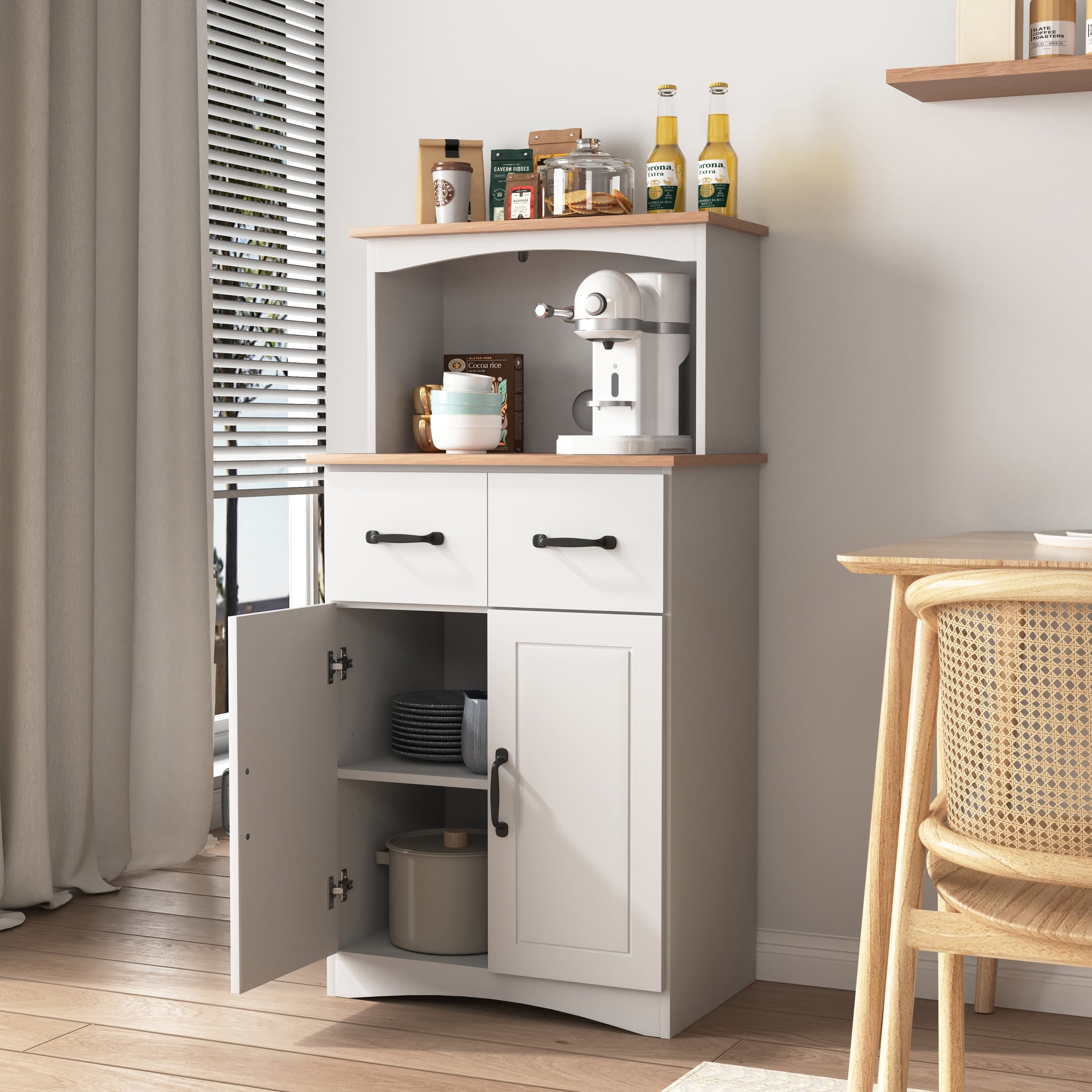 Noble House 49.4" Kitchen Pantry Cabinet with Microwave Stand, Drawer and Adjustable Shelf, White