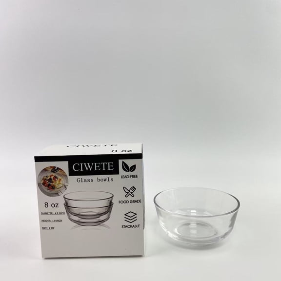 CIWETE Glass bowls,6 Inch Glass Bowls, Small Glass Bowl Set, Clear Tempered Glass Cereal Bowls for Kitchen Microwave and Oven Safe