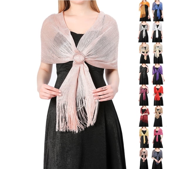 jiaxiM Shawl Wraps for Women Buckle Shiny Metal Shawl Wraps for Evening Dresses Pull Through Wedding Shawl Scarf