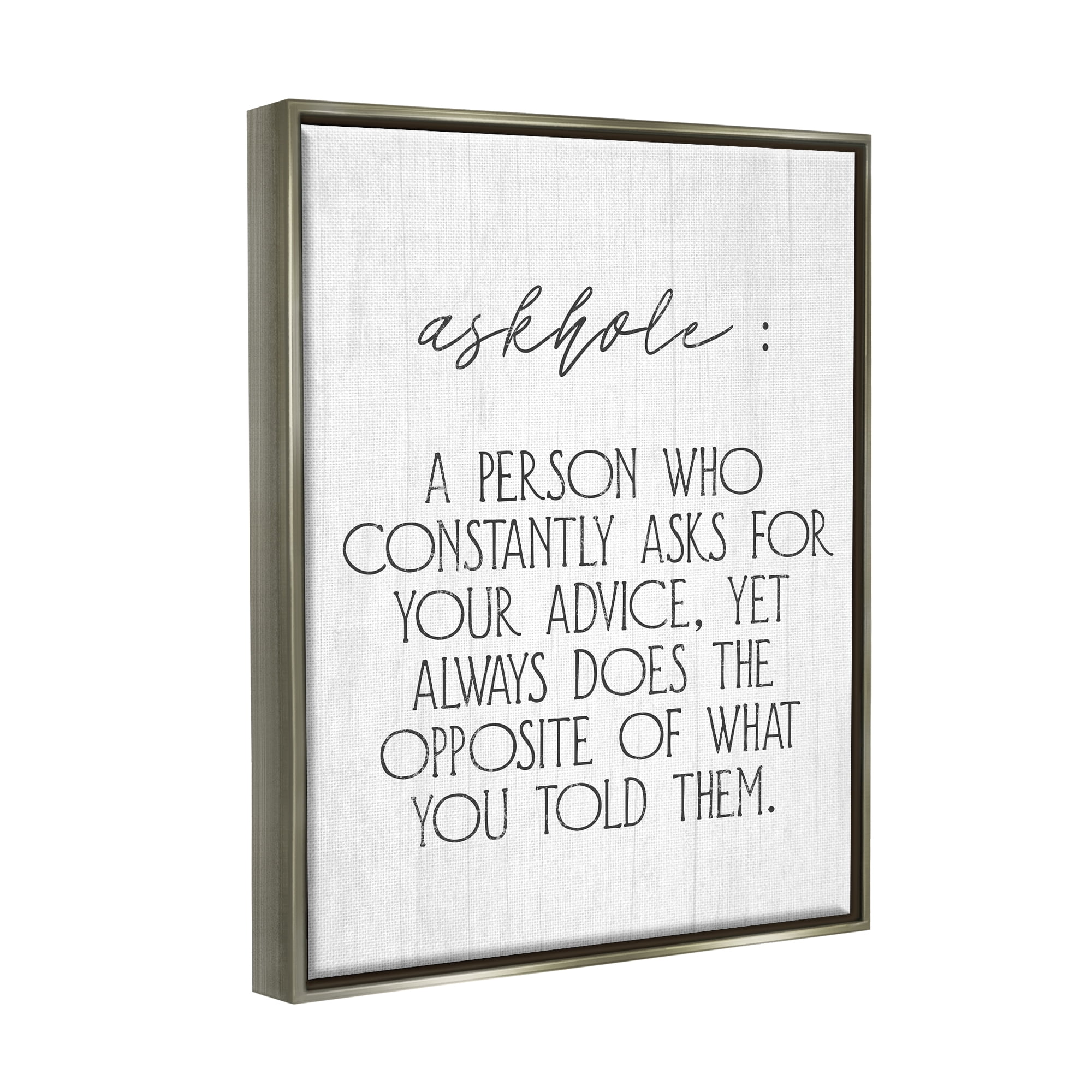 Stupell Industries Funny Askhole Definition Typography Painting Gray Floater Framed Art Print Wall Art, 17 x 21