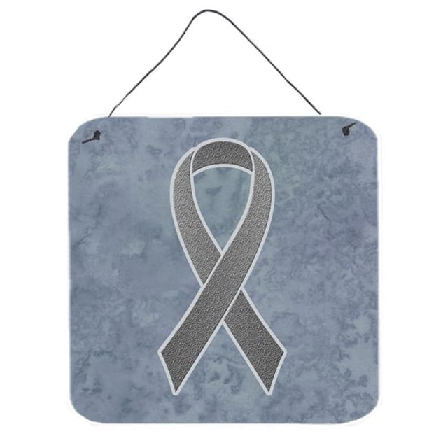 Grey Ribbon for Brain Cancer Awareness Aluminium Metal Wall or Door Hanging Prints, 6 x 6 In.
