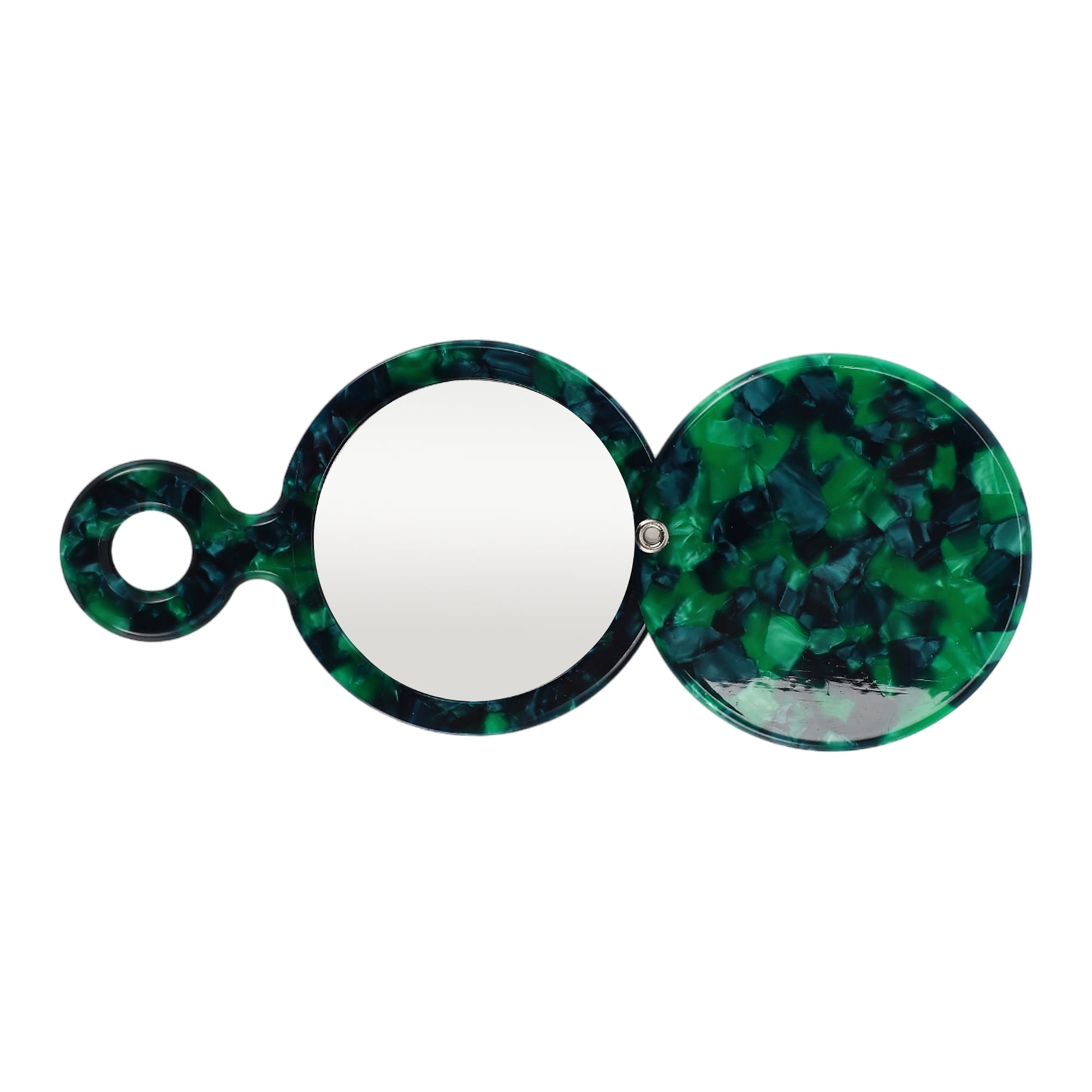 Unique Bargains 1 Pc Women Round Short Handheld Makeup Mirror for Beauty Green
