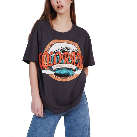 Ambar Women's Colorado Printed Short Sleeve Tshirt, Anthracite,M - US
