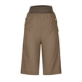 thumbnail image 5 of IROINNID Bermuda Shorts for Women Spring And Autumn Solid Elastic Waist Cotton Linen Versatile Straight Leg Pants Capri,Brown, 5 of 6