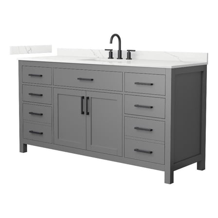 Beckett 66" Dark Gray Single Vanity & Giotto Quartz Top (3-Hole) & Black Trim