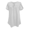 thumbnail image 6 of Women's Solid Color Pleated Swing Hide Belly Blouse wear with Leggings Summer Clothes Tie up Scoop Neck Short Sleeve Loose Fit Flowy Tunic Tops Vintage Fashion Dressy Casual Tops White T Shirts S, 6 of 6
