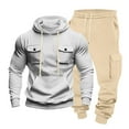 thumbnail image 2 of Yusimy Men's Solid Color 2-Piece Hoodie Set Button Pocket Drawstring Pants Long Sleeve Casual Sports, 2 of 8