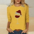 thumbnail image 2 of Christmas T-Shirts Womens Gnomes Wine Glass Print 3/4 Sleeve Graphic Tee Round Neck Plus Size 3-5X Holiday Tops (S, Yellow), 2 of 5