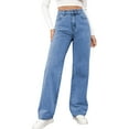 thumbnail image 1 of NECHOLOGY Jeans à Jambe Droite en Denim Extensible Délavé pour Femmes, Bleu Pâle, Taille M, 1 of 7