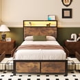 thumbnail image 2 of Lifezone Twin Size Bed Frame with 2-Tier Bookcase Headboard Platform Bed with Charging Station & LED, 4 Storage Drawers, Metal Support, No Box Spring Needed, Noise Free, Brown, 2 of 7
