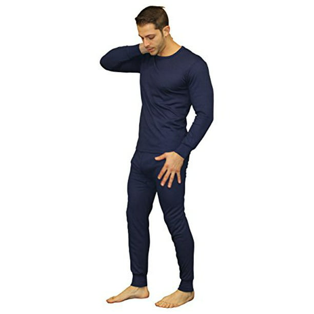 Men's Soft 100% Cotton Thermal Underwear Long Johns Sets - Waffle - Fleece  Lined (2X-Large, Fleece Lined - Navy)