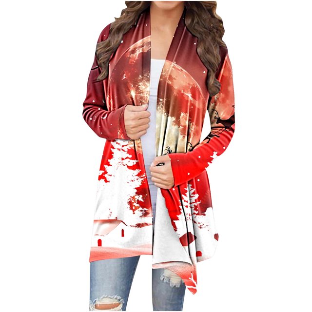 Économies d'Automne! srobpty Veste Cardigan à Manches Longues pour Femmes, Blouse de Noël Imprimée Multicolore, G
