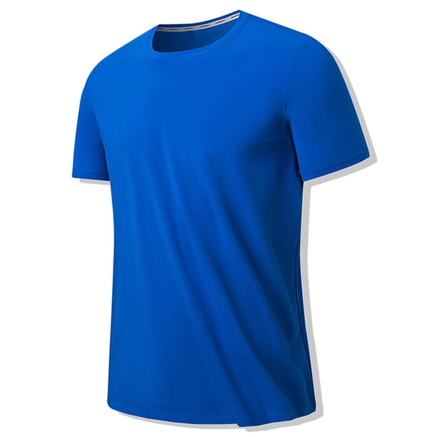 Camisa Elvqul Hombre Playa Azul Manga Corta Liso Gym Cuello Redondo
