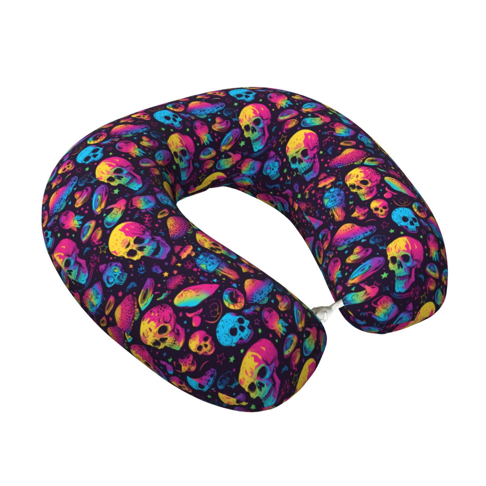 Xecao colorful Skull Retro Print Memory Foam Cervical Neck Pillow Versatile U-Shaped Pillows for Home,Office,Camping,Travelling,Soft Washable Cover