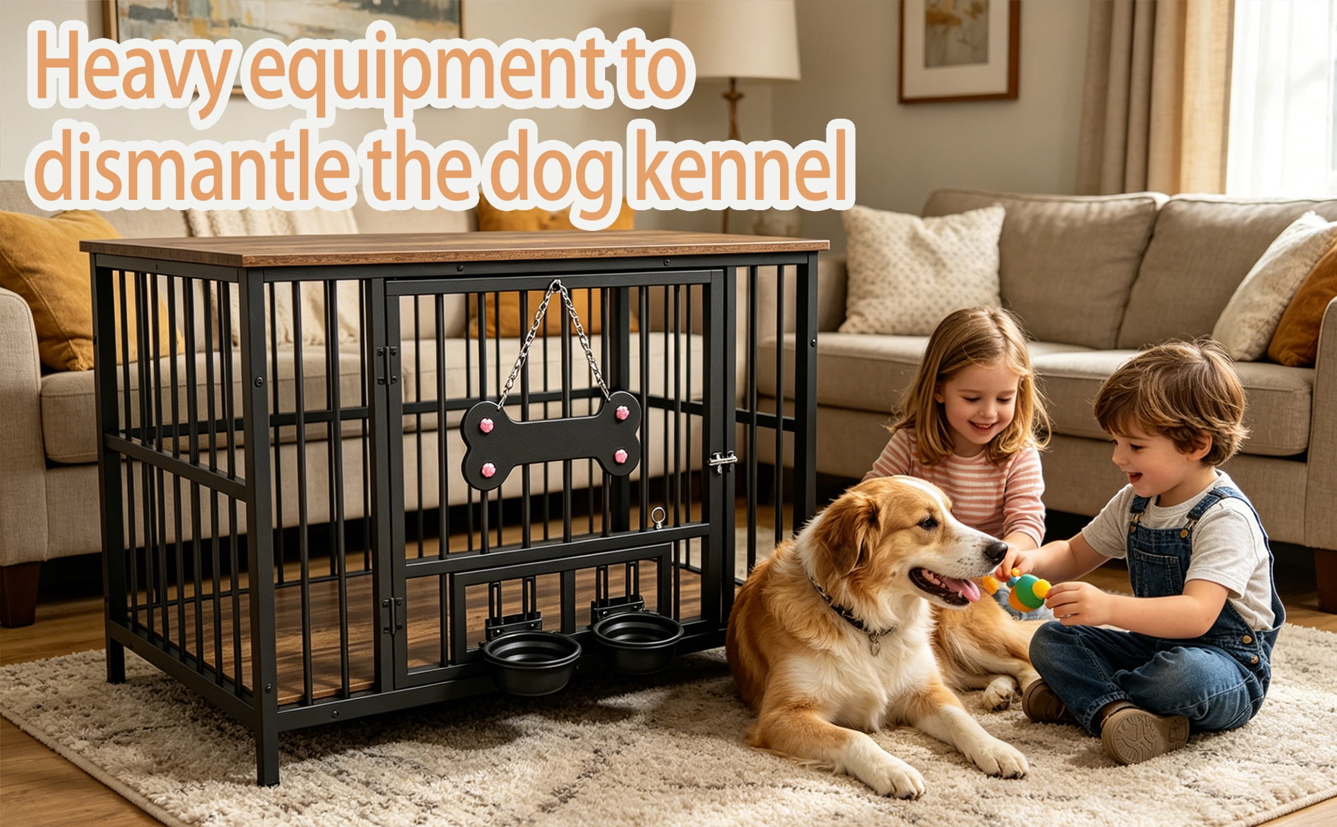 Dog Cage Edge, 360 Degree Rotating Bowl, Vintage Wood Grain