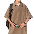 thumbnail image 4 of Camisa de manga corta bordada con cremallera para hombre Blusa informal simple con cuello vuelto para fiesta de citas Marrón L, 4 of 8