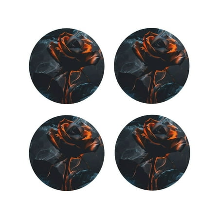 

Honeii Blue and Red Roses Artwork Print Leather Coaster Set of 4 Ideal for Safeguarding Your Furniture from Drinks Spills and Effortless Cleanup-Round Shape