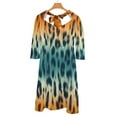 thumbnail image 6 of Abstract Leopard Ombre Textile Print Women's 3/4 Sleeve Dresses Elegant A-Line Midi Dress Flare Summer Casual Sundress, 6 of 9