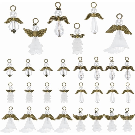 48pcs 6 Styles Angel Wing Charms White Angel Guardian Good Luck Charms Party Favor Wedding Keepsakes Purse Pendant Keychain Charm for Jewelry Making Christmas Decor 0.9~1.3 Inch