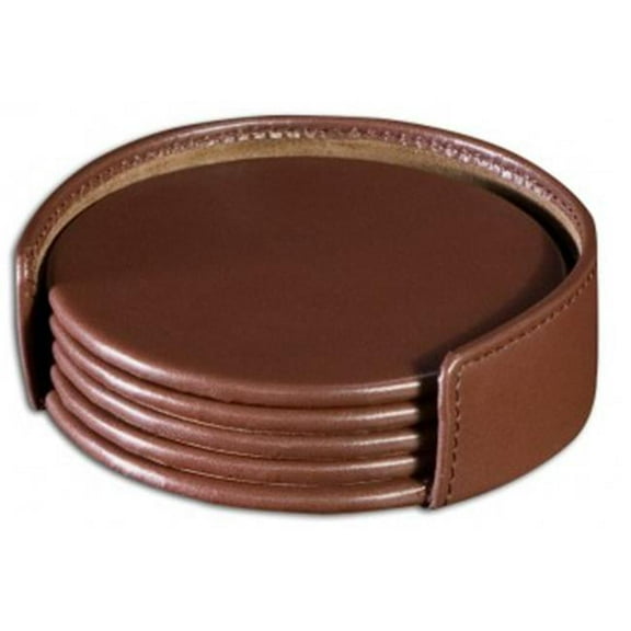 Dacasso A3418 Chocolate Brown Leatherette 4 Coaster Set with Holder