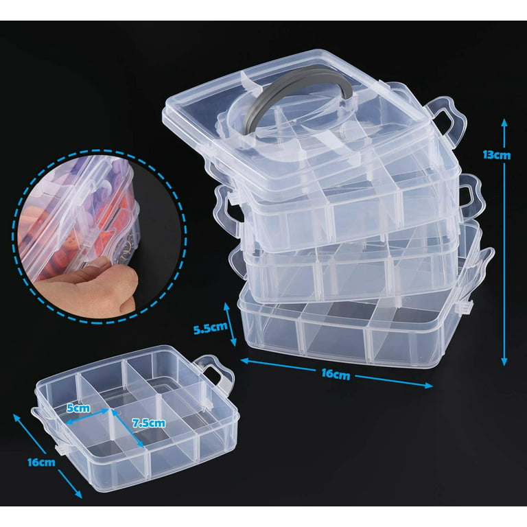 3-layer Stackable Craft Storage Containers - Clear Plastic Craft Box  Organizer With 18 Adjustable Compartments And Handle - Portable Beads  Organizers