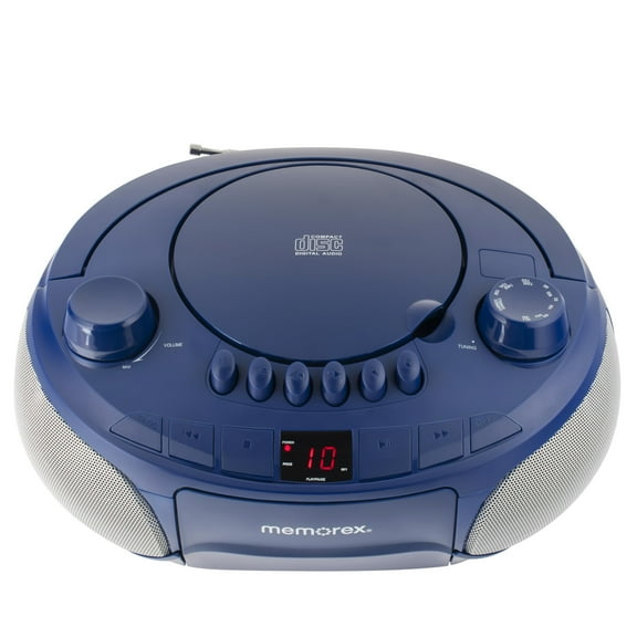 Memorex MX-BCCD50(L) AM/FM Top Loading CD and Cassette Player Blue | Portable Stereo with Programmable Memory, Auto-Stop Cassette Deck | Auxiliary Input, and Red LED Display (Blue)