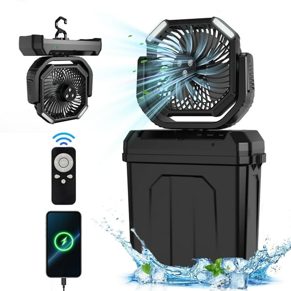 Campiny Fan, 6L Bucket Portable Misting Fans with Remote, 20000mAh Rechargeable Battery Portable Fan for Outdoors Patios