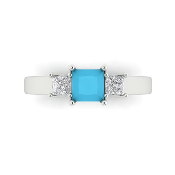 Three-Stone Engagement Ring for Women - 1.11ct Simulated Turquoise in 14K White Gold Promise Ring